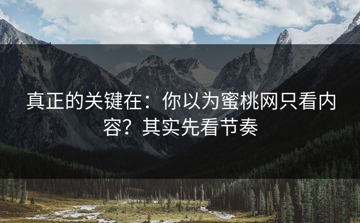 真正的关键在：你以为蜜桃网只看内容？其实先看节奏